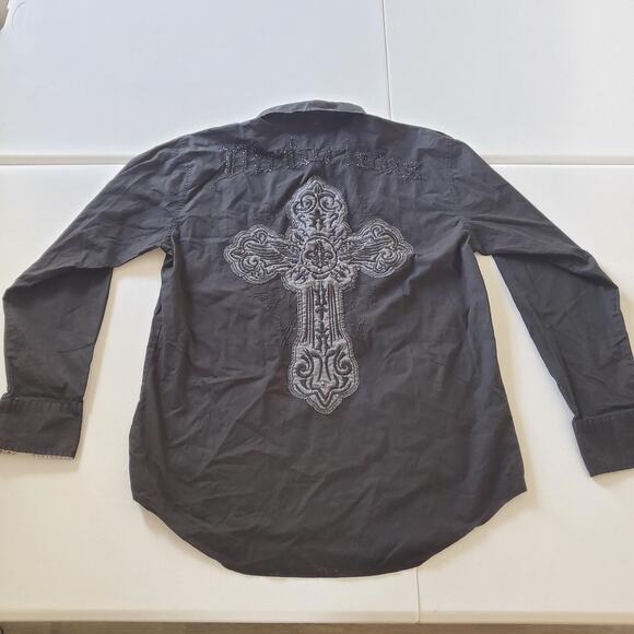 Victorious Shirt Mens Large Cross Embroidered Button Up Long Sleeve Western - Picture 1 of 8